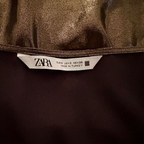 ZARA Blouse Gold Wrap Shirt Peplum Top Size Small - Picture 7 of 9